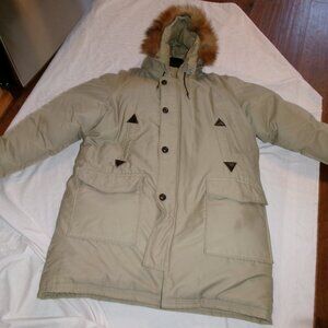 Mens Goose down Canadian Trail by squire Parka red fox fur hood drawstring  46